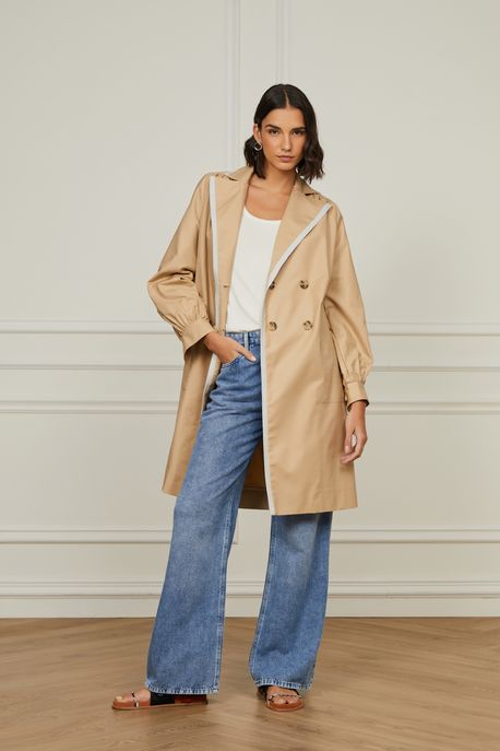 Sobretudo Alfaiataria Bege Com Cinto Bege Toast/Cinza Nimbus - 38