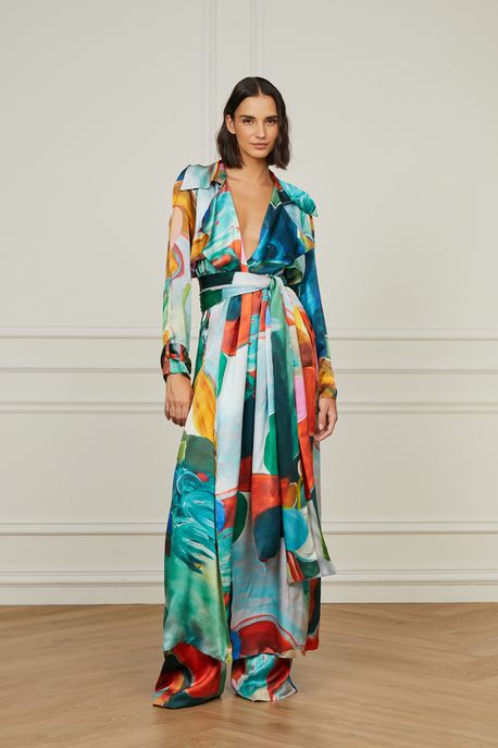 Trenchcoat Fluido Estampado Est Floral Composto Color Gg ¨ - 38