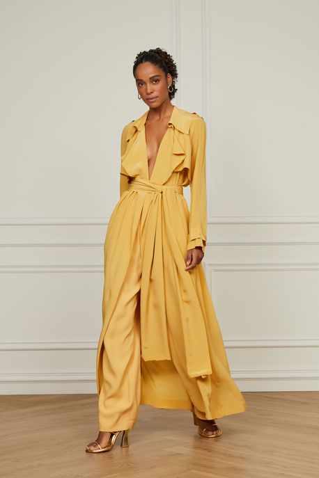 Trenchcoat Fluido Liso Bege Ochre - 42