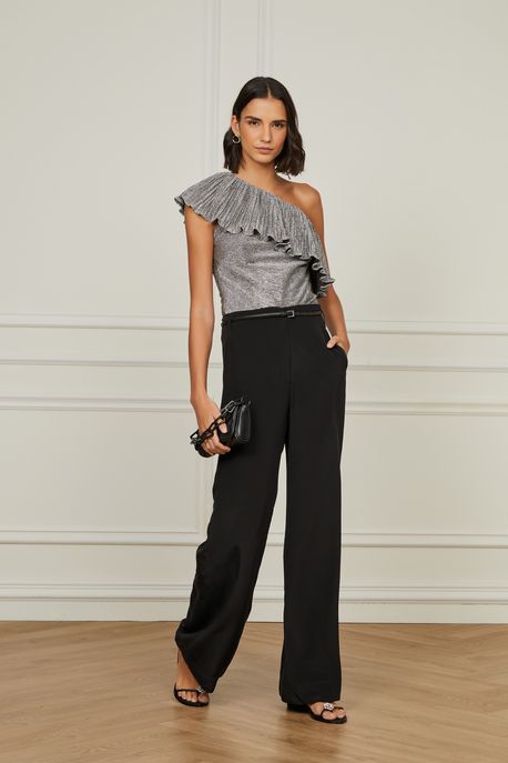 Blusa De Um Ombro Só Prata Plissaa Prata - 40