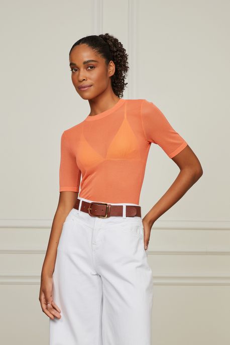 T-Shirt Segunda Pele De Tricot Coral Coral Caqui - P