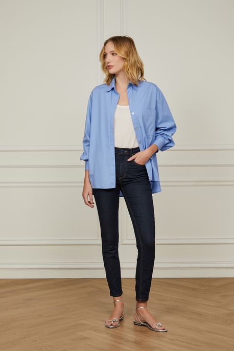 Calça Jeans Skinny Basic High Jeans Escuro - 42