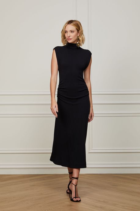 Vestido De Malha Gola Alta Preto Preto - M