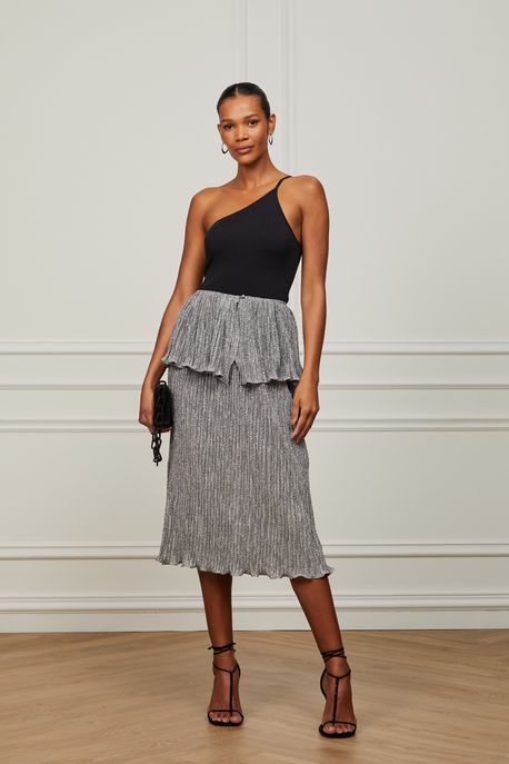 Saia Midi Prata Plissada Combasque Prata - 44