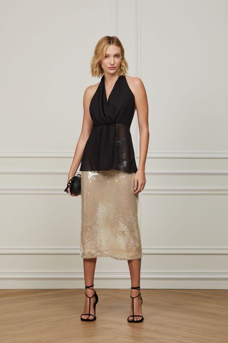 Blusa Com Transpasse Preto Preto - 42