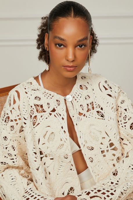 Casaco De Bordado Vazado Bege Whitecap - P