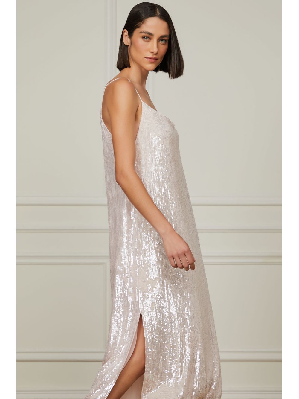 Animale — Vestido Midi Com Alcinha De Paetê Brilhoso Rosa Claro