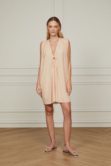 Vestido Curto Lurex Rosa Sem Manga Rosa Pastel - 34