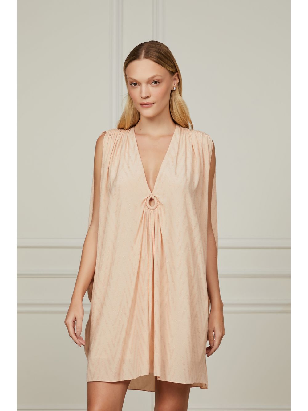 Animale — Vestido Curto Lurex Rosa Sem Manga