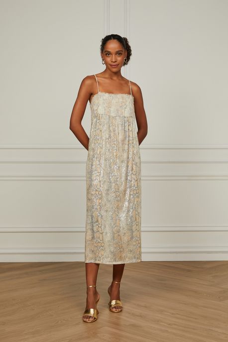 Vestido De Paetê Midi Estampa Cobra Est Cobra Vento Color - PP