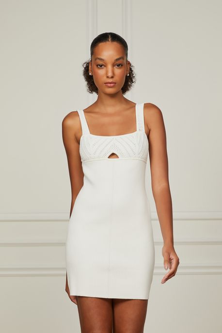Vestido De Tricot Curto Com Cut No Decote Off-White Off White - G