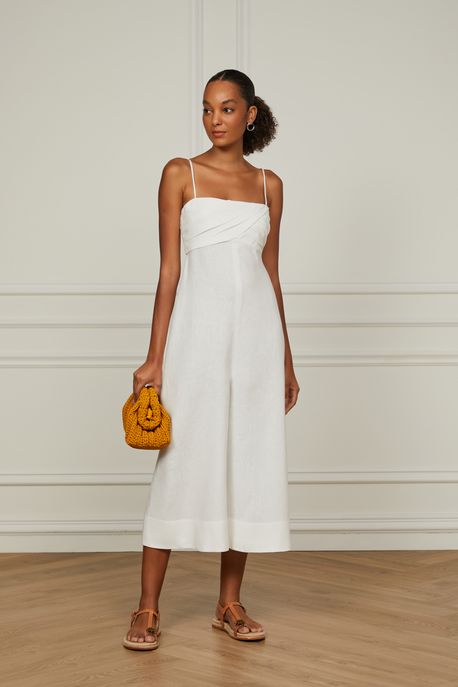 Macacão De Linho Com Top Drapeado Off White Off White - 34