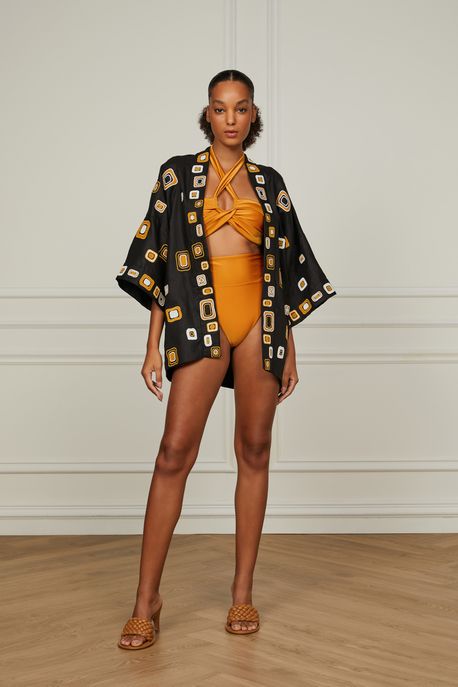 Biquíni Decote Cruzado Estampado Mostarda - P