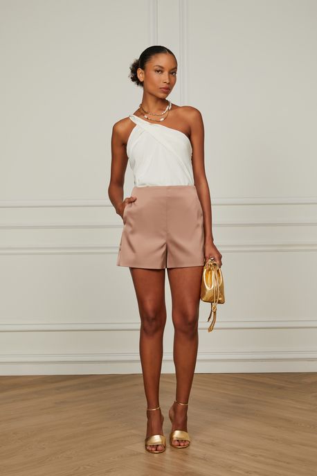 Short Cintura Alta Sem Cós Marrom Capuccino - 36