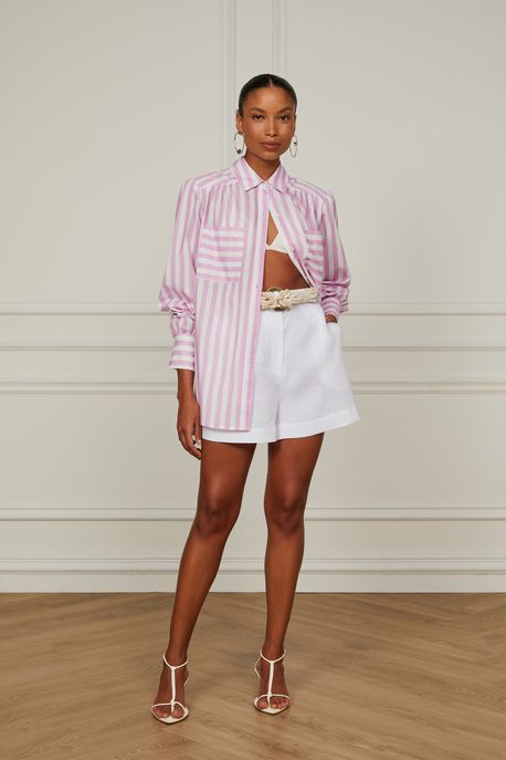 Short De Linho Branco Com Pregas Frontais Branco - 40