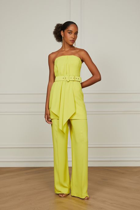 Calça Pantalona Amarelo Aurora Com Cinto Amarelo Aurora - 34