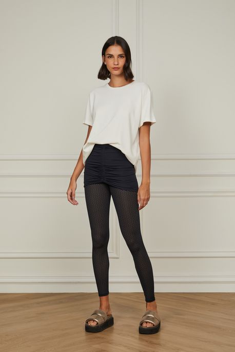 Legging Mesh Com Saia De Sobreposição Preto - P