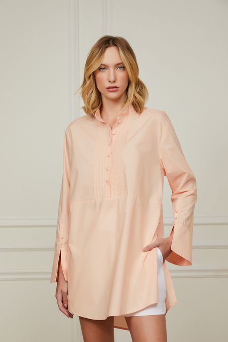Camisa De Algodão Rosa Pêssego Com Abotoamento Lateral Rosa Pessego - 36