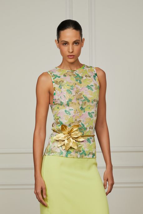 Regata De Paetê Estampa Floral Peggy Branco Est.Floral Peggy Branco m - M
