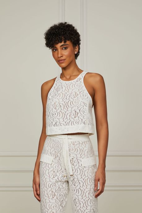 Regata Cropped De Renda Off White Com Costas Nadador Off White - 36