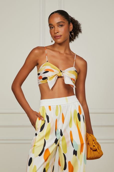 Top De Algodão Estampado Laço Frente Com Lastex Costas Est Fig Murano Pois Fresh - 36