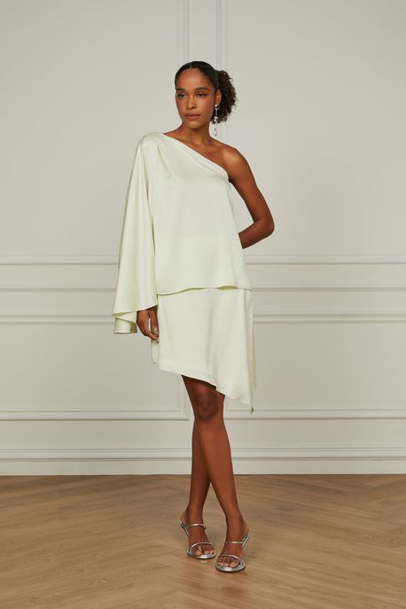 Blusa De Seda Verde Um Ombro Só Manga Longa Verde Canary - 40