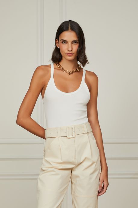 Regata De Malha Rib Basic Off-White - M