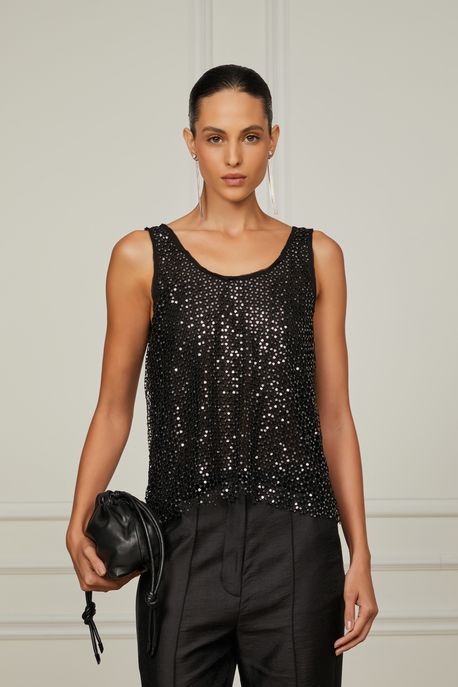 Regata De Tela Paetê Preta Preto - 42