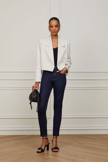 Calça Jeans Skinny Basic High Recorte La Jeans Escuro - 34