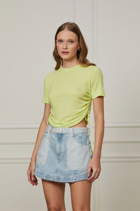 Saia Jeans Basic Recortes No Avesso Jeans Claro - 38