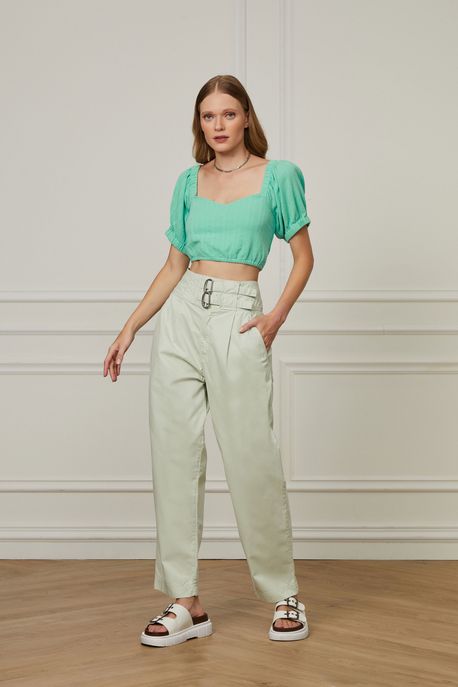 Blusa Manga Bufante Turquesa Keys - P