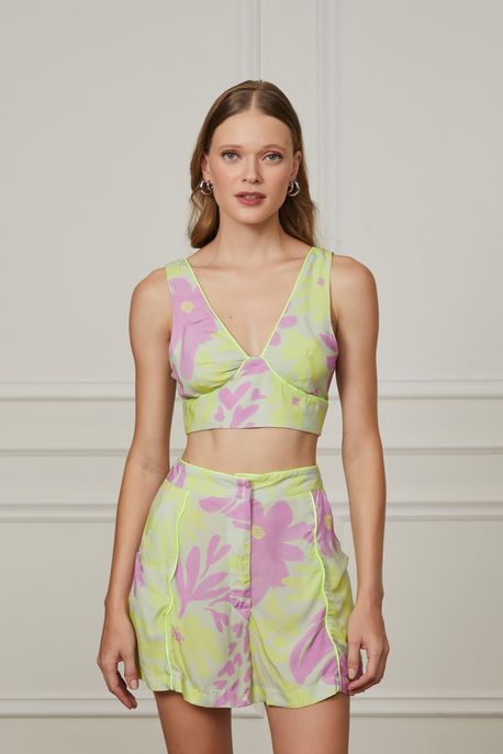 Top Est Floral Lime Est Floral Canary e Lime Aj - M