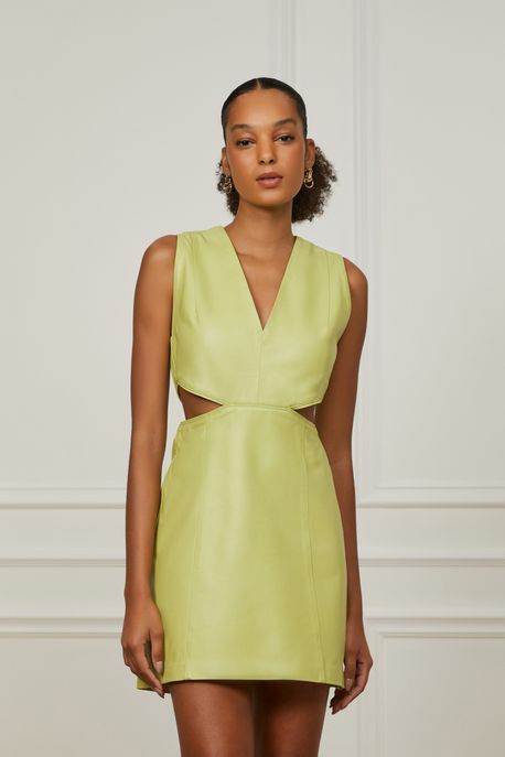 Vestido De Couro Curto Detalhe Lateral Verde Pear - 42