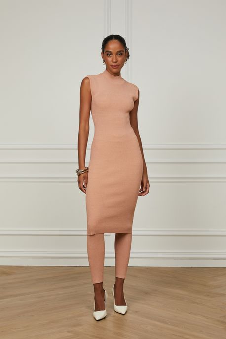 Calça De Tricot Reta Com Lurex Bege Bege Toast - P