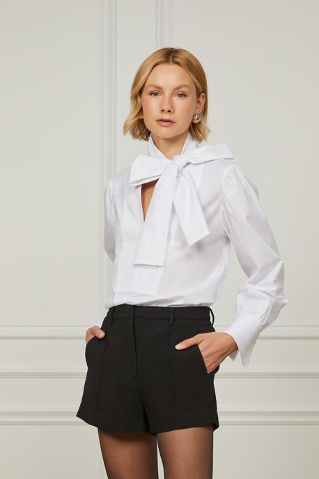 Camisa Tricoline Laço Branco - 42