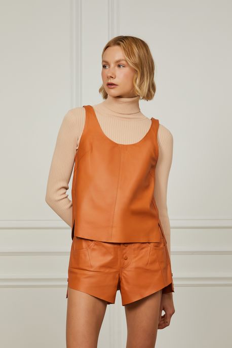 Regata De Couro Detalhe Pespontos Caramelo Golden - 36