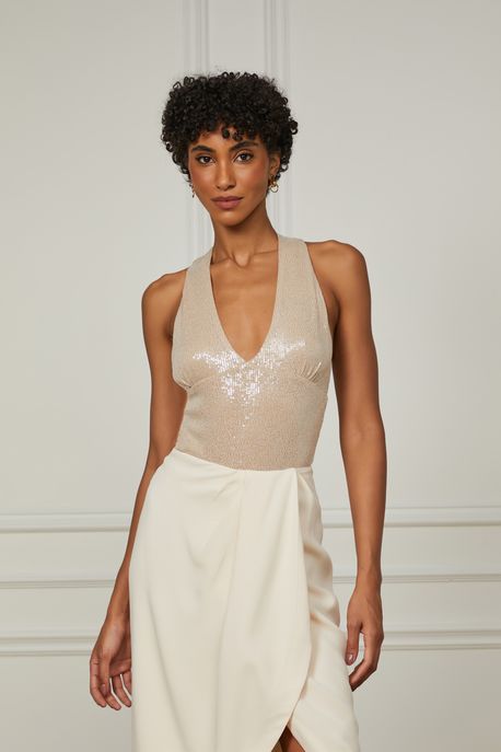 Body Nadador Paetê Nude Nude - P