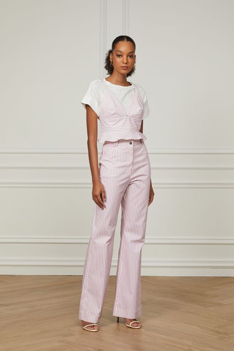 Calça Flaire De Sarja Listrada Rosa Buque - 36