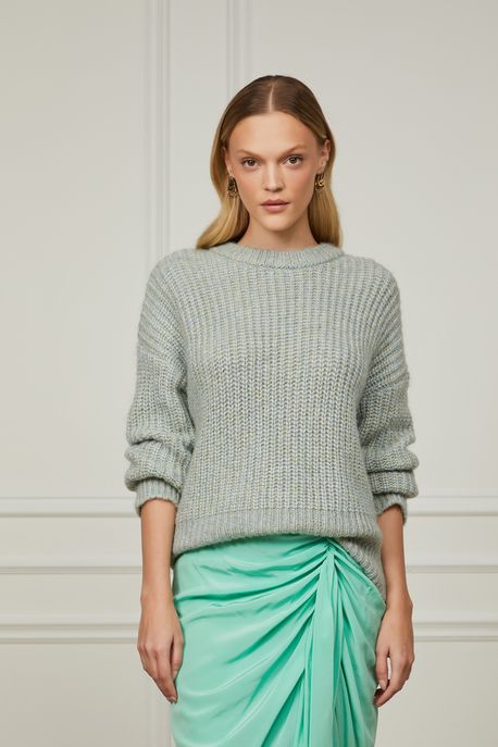 Casaco Oversized De Tricot Com Gola Redonda Basic Verde Verde Pear - M