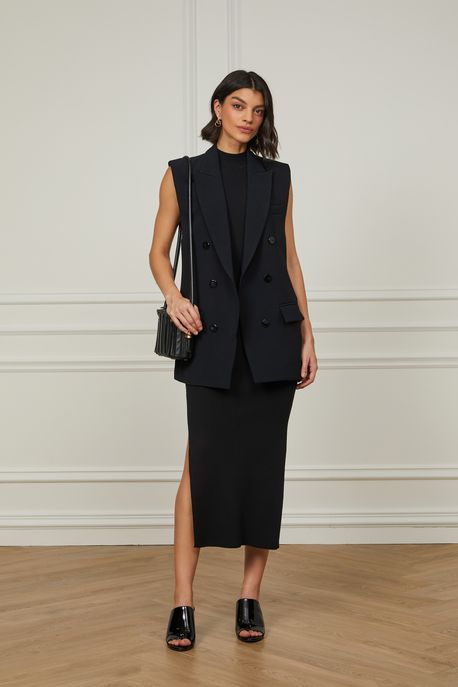 Vestido De Tricot Sem Manga Com Gola Alta Básico Preto Preto - P