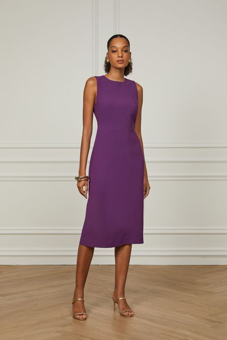 Vestido De Crepe Midi Roxo Plum Roxo Plum - 36