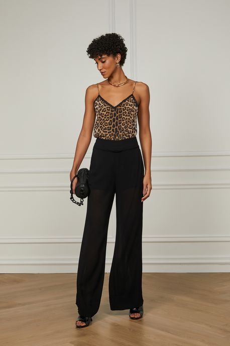 Calça Pantalona Com Detalhes a Fio Preto Preto - 40