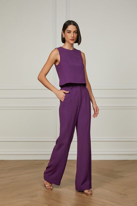 Calça De Alfaiataria Em Crepe Roxo Plum Roxo Plum - 44