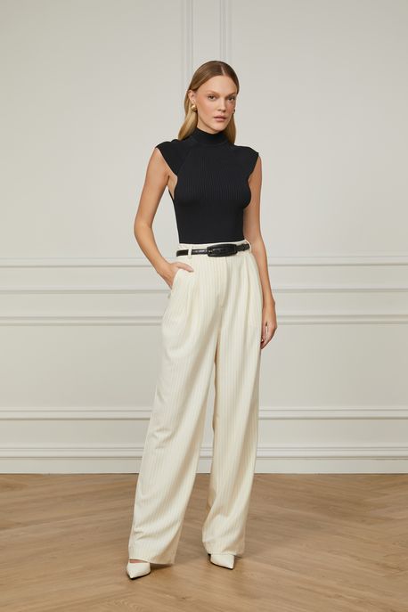 Calça De Alfaiataria Com Riscas Marrom Off White - 42