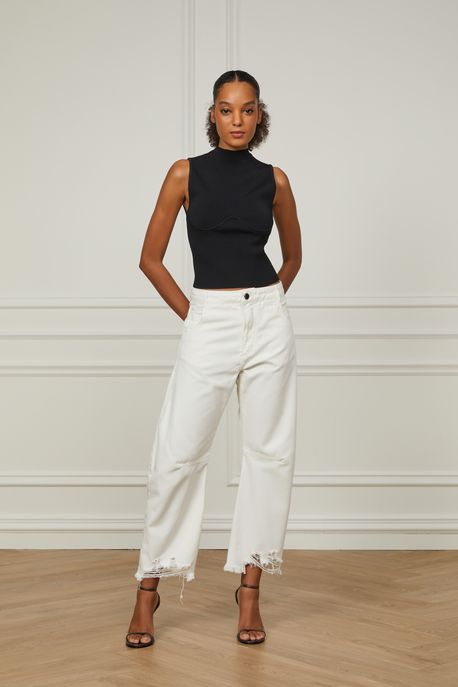 Calça De Sarja Baggy Branca Branco - 36