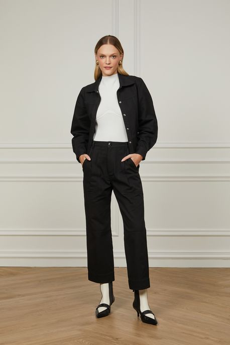 Calça De Sarja Preta Com Prega Preto - 36