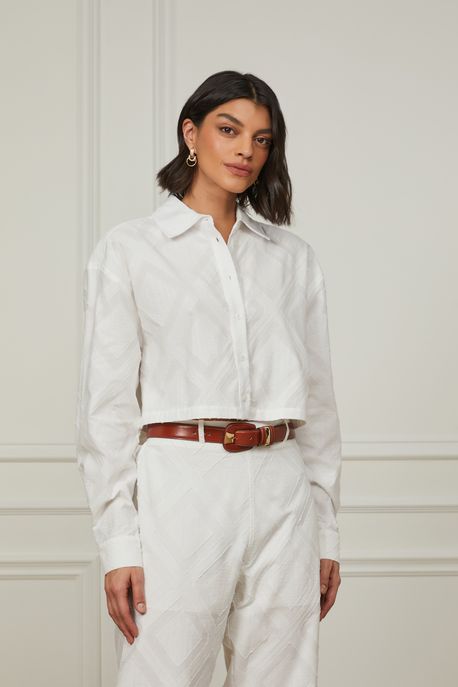 Camisa Cropped Losango Branco - 42