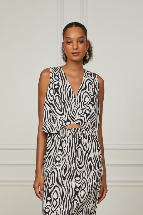 Top Cropped Ondas Est Abstrato Ondas Kirli e Preto - 34