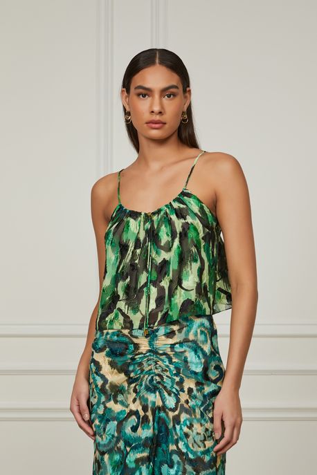 Blusa De Alça Com Pala Franzida Estampa Ikat Est Fig Ikat Color g - 36