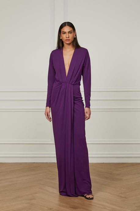 Vestido De Jersey Com Manga Longa e Transpasse Roxo Plum - PP